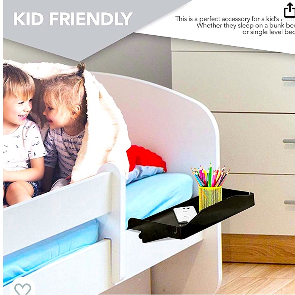NWT Clip-On Plastic Bedside Tray for Bunkbeds, Dorms, Compact Places